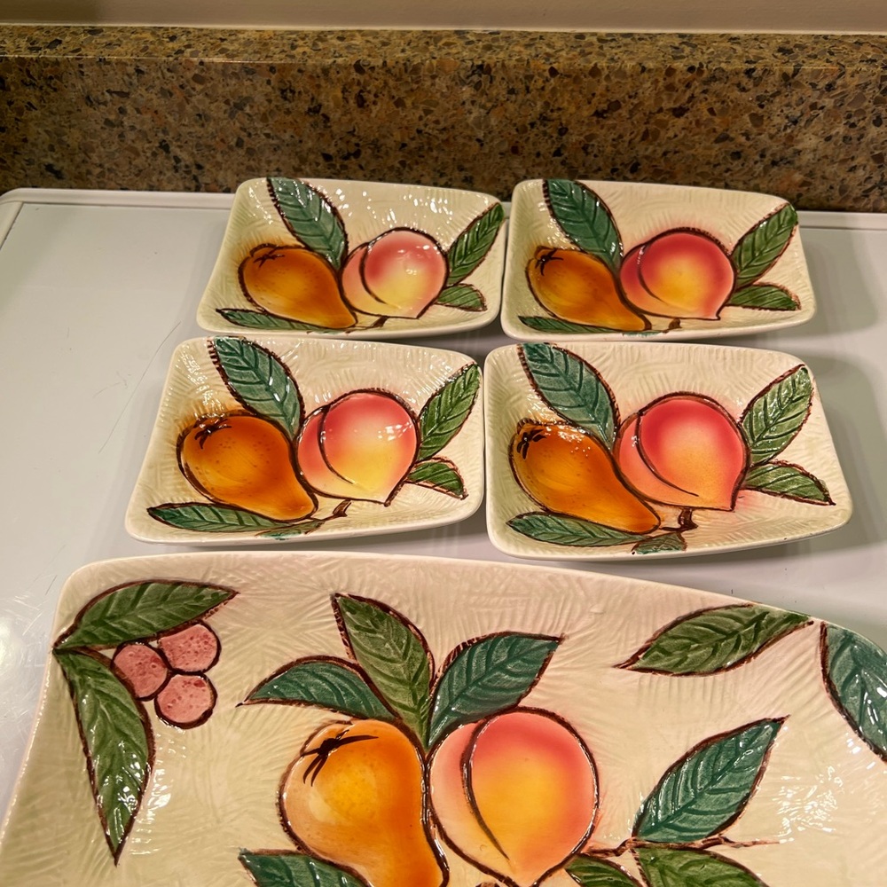 Vibrant Fruit Design Ceramic Serveware Set, Platter 12x6” Dishes 4.5x6” - Picture 10 of 13